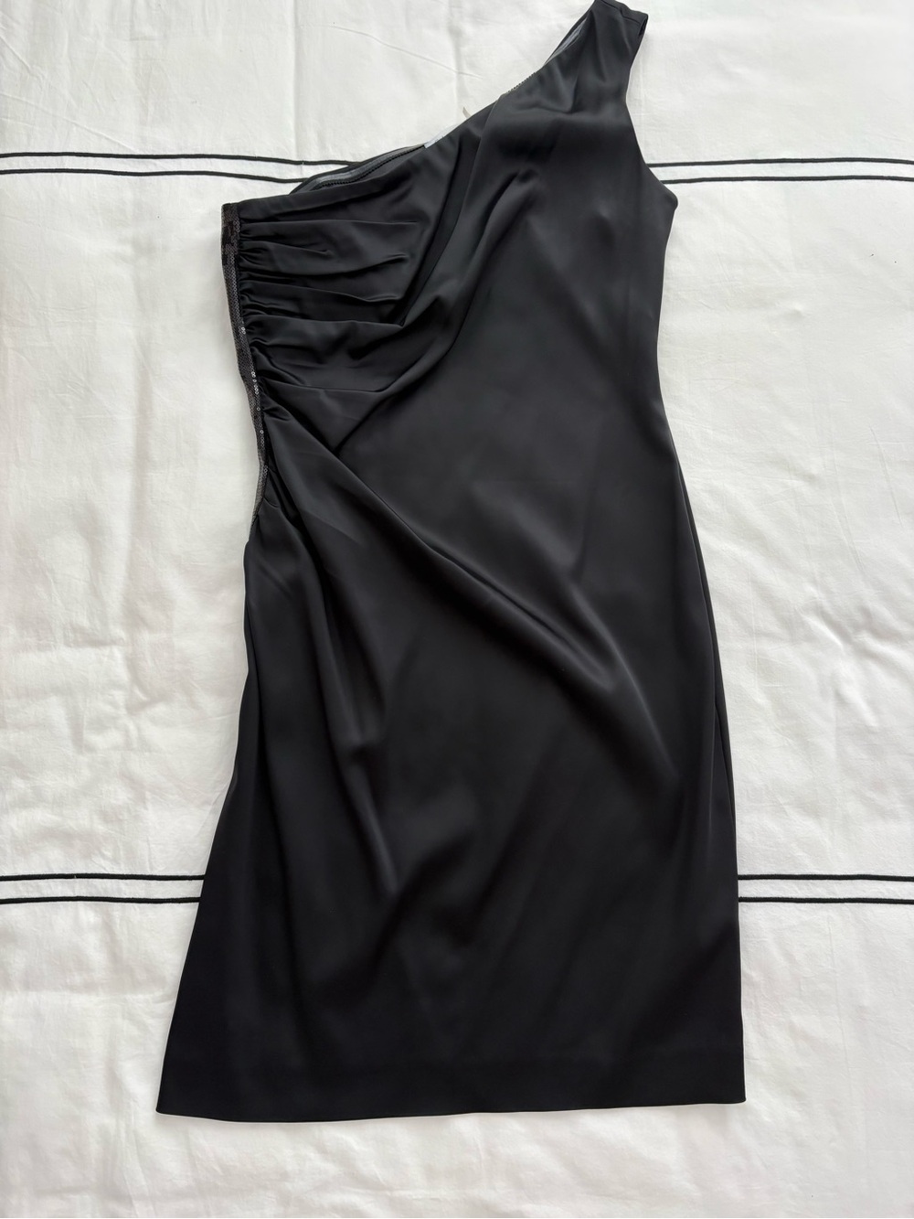 Calvin Klein One-Shoulder Black Satin Dress - Size 8